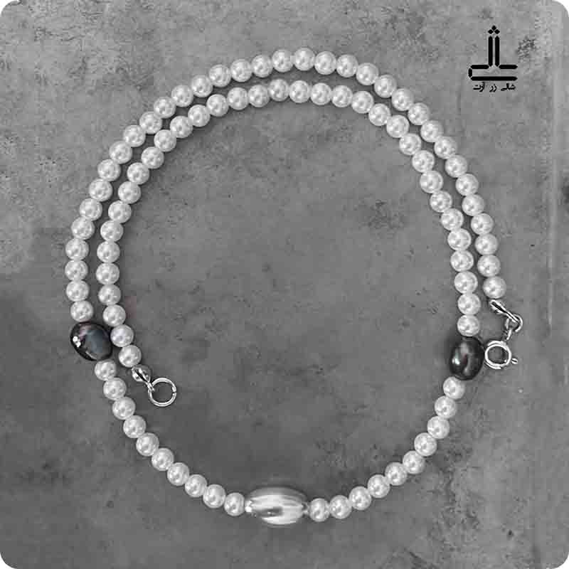 گردنبند گوی بیضی مروارید شل باروک سیاه